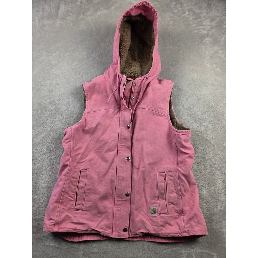 Carhartt Sandstone Berkley Vest II Womens Pink Sherpa Lined Hood Canvas Workwear